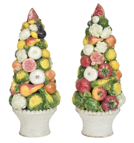 Paire d'important corbeilles de fruits et légumes en céramique italienne — Très bon état