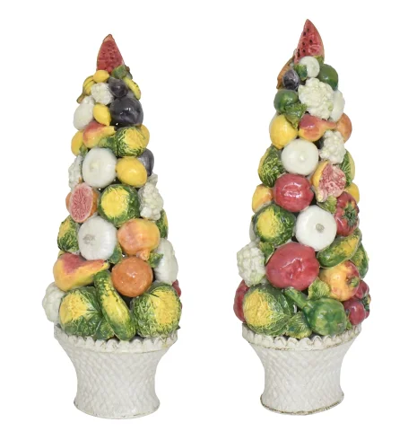 Paire d'important corbeilles de fruits et légumes en céramique italienne — Très bon état