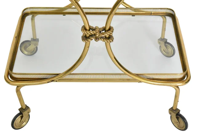 Carrito bar en bronce y latón dorado, atribuido a Maison Bagues — Buen estado