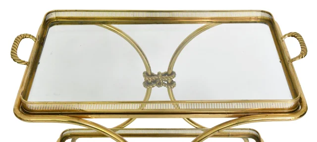 Carrito bar en bronce y latón dorado, atribuido a Maison Bagues — Buen estado