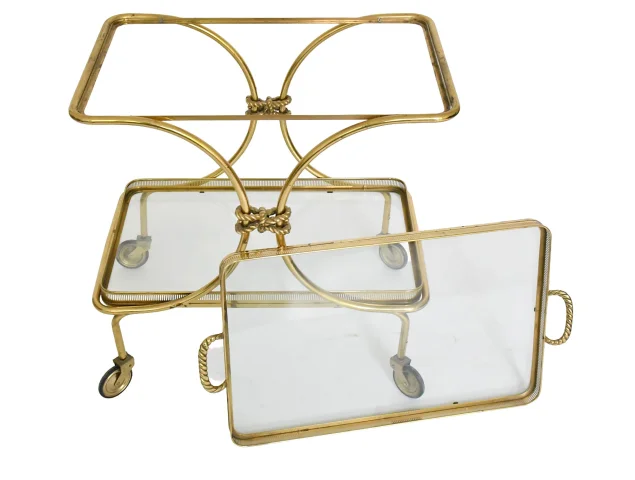 Carrito bar en bronce y latón dorado, atribuido a Maison Bagues — Buen estado