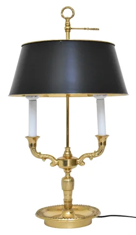 Lámpara bouillotte de dos luces en bronce dorado, estilo Luis XVI — Muy buen estado