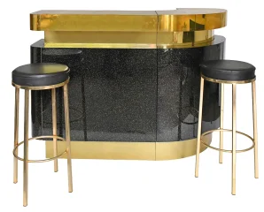 Grand bar in black lacquer and gilt brass by Jean-Claude Mahey for Maison Romeo Paris, 1970