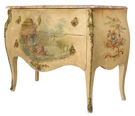 Commode in Louis XV-stijl in gelakt hout met chinoiserie-decoratie