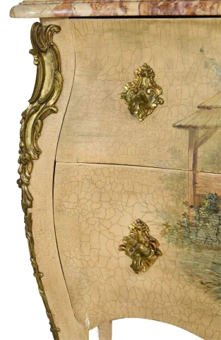 Commode in Louis XV-stijl in gelakt hout met chinoiserie-decoratie — Goede staat