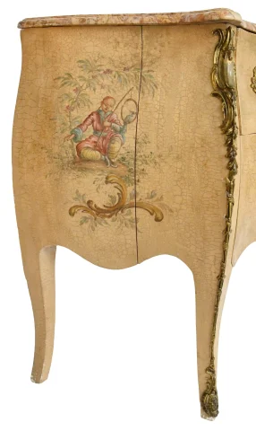 Commode in Louis XV-stijl in gelakt hout met chinoiserie-decoratie — Goede staat