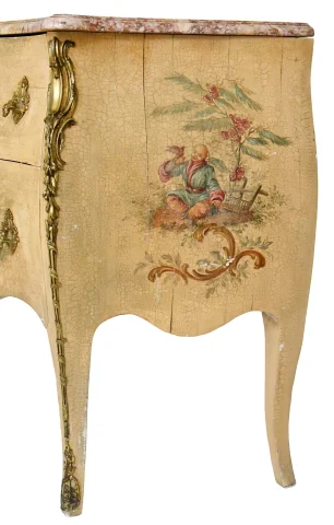 Commode in Louis XV-stijl in gelakt hout met chinoiserie-decoratie — Goede staat