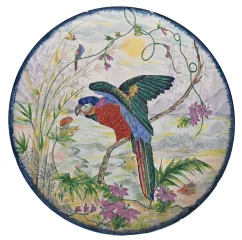 Large faience dish decorated with a parrot