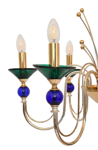 Sechsarmiger Kronleuchter aus mehrfarbigem Murano-Kunstglas, im Stil von Gio Ponti — Befriedigender Zustand
