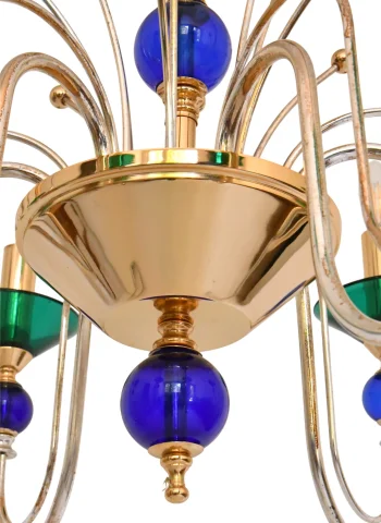 Sechsarmiger Kronleuchter aus mehrfarbigem Murano-Kunstglas, im Stil von Gio Ponti — Befriedigender Zustand