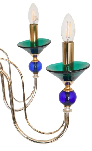 Sechsarmiger Kronleuchter aus mehrfarbigem Murano-Kunstglas, im Stil von Gio Ponti — Befriedigender Zustand