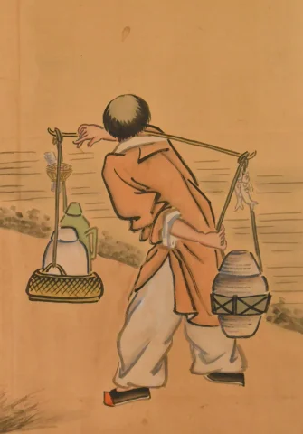 Biombo chino de cuatro hojas de la escuela de Shanghái