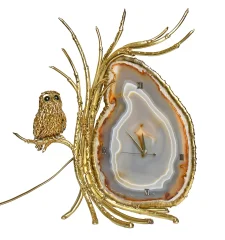 Orologio luminoso in ottone dorato e fetta di agata, attribuito a Richard e Isabelle Faure