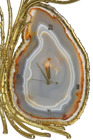 Orologio luminoso in ottone dorato e fetta di agata, attribuito a Richard e Isabelle Faure — Ottimo stato