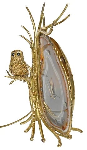 Orologio luminoso in ottone dorato e fetta di agata, attribuito a Richard e Isabelle Faure — Ottimo stato