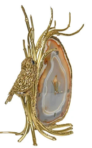 Orologio luminoso in ottone dorato e fetta di agata, attribuito a Richard e Isabelle Faure — Ottimo stato