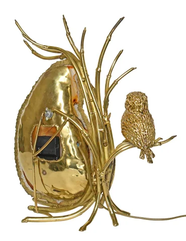 Orologio luminoso in ottone dorato e fetta di agata, attribuito a Richard e Isabelle Faure — Ottimo stato