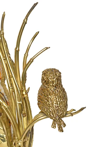 Orologio luminoso in ottone dorato e fetta di agata, attribuito a Richard e Isabelle Faure — Ottimo stato