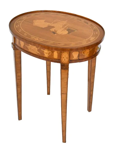 Paar ovale Marketerietische im Louis-XVI-Stil nach Art von Charles Topino