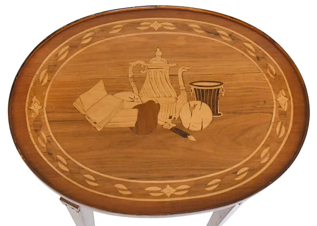 Paar ovale Marketerietische im Louis-XVI-Stil nach Art von Charles Topino