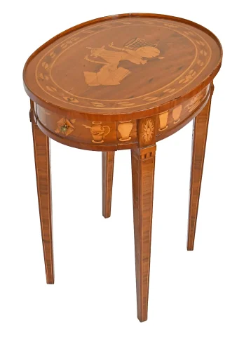 Paar ovale Marketerietische im Louis-XVI-Stil nach Art von Charles Topino