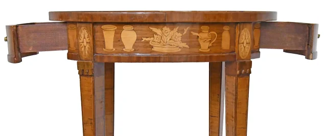 Paar ovale Marketerietische im Louis-XVI-Stil nach Art von Charles Topino