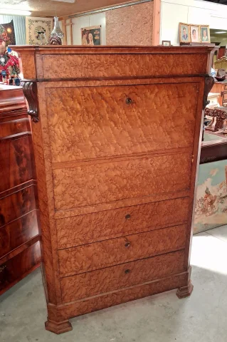 Charles X fall-front secrétaire in elm burl – 19th century — Fair condition