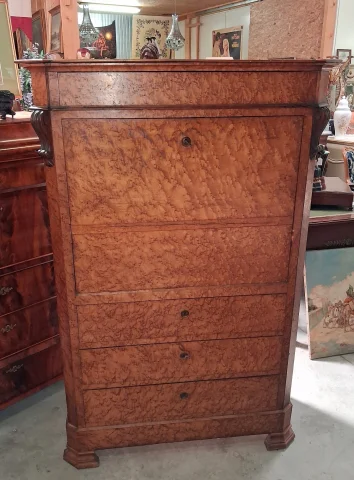 Charles X fall-front secrétaire in elm burl – 19th century — Fair condition