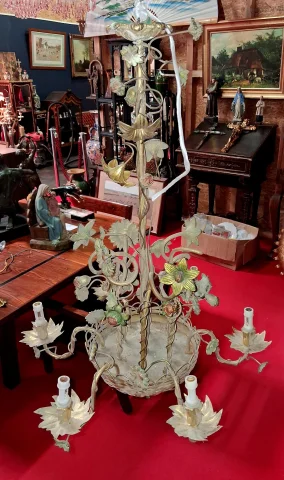 Grand lustre floral Art nouveau en bronze et métal patiné — Bon état