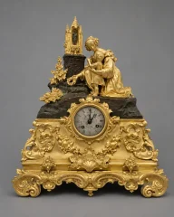 Important early 19th-century richly ornate mantel clock in gilt and patinated bronze