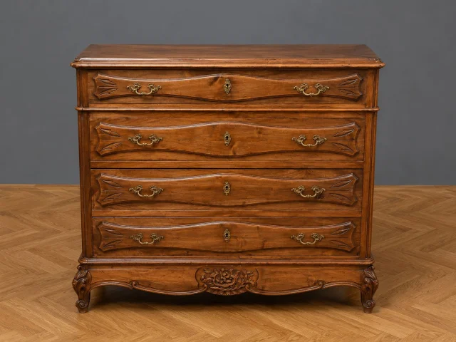 Commode provençale en noyer – Dessus marbre rouge - époque fin XIXeme — Bon état