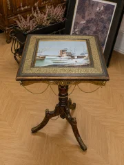 Napoléon III guéridon table with painted porcelain top