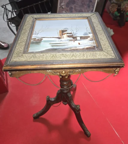 Napoléon III guéridon table with painted porcelain top — Good condition