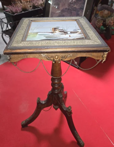 Napoléon III guéridon table with painted porcelain top — Good condition