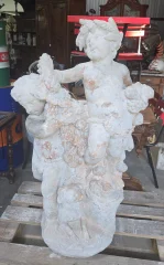 Large Garden Sculpture with Putti and Garlands – Reconstituted Stone – Mid-20th Century