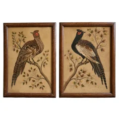 Pair of Napoléon III Naturalistic Featherwork Panels Depicting Pheasants