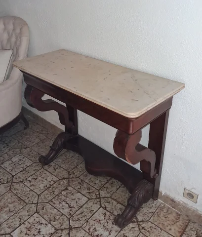 Empire Console Table in Mahogany and White Marble — Good condition
