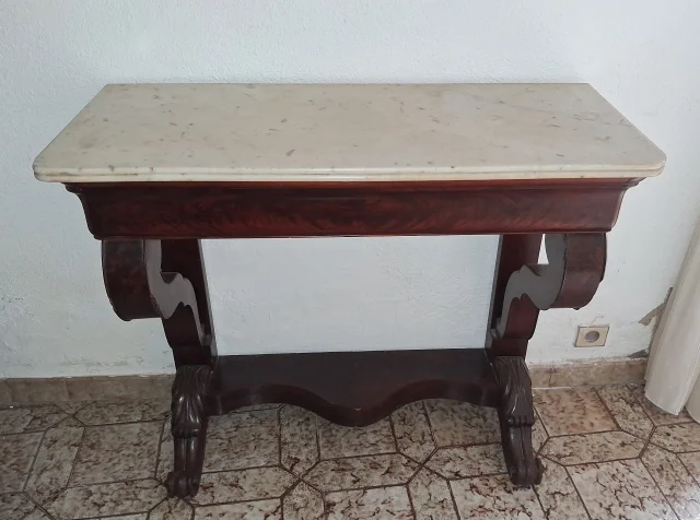 Empire Console Table in Mahogany and White Marble — Good condition