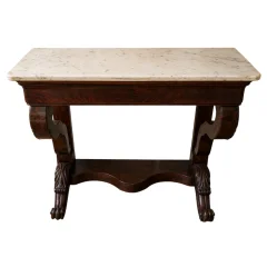 Empire Console Table in Mahogany and White Marble