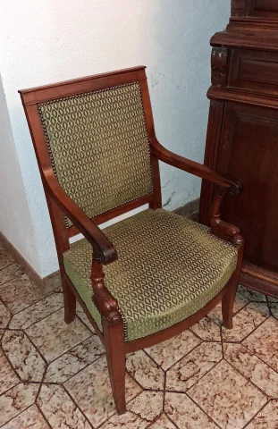 Empire Dolphin Armchair in Mahogany, Sculpted Console Armrests, Early 19th Century — Good condition