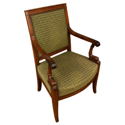 Empire Dolphin Armchair in Mahogany, Sculpted Console Armrests, Early 19th Century — Good condition