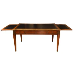 Grande Bureau Plat de centre Parisien À Tirettes, Style Louis XVI, Acajou Et Bronze Doré, XIXe Siècle