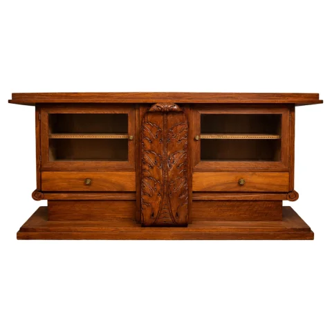Art Deco walnut enfilade with sober, elegant architectural design, resting on a solid stepped base — Good condition