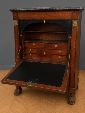 Empire-period fall-front secrétaire in mahogany and gilt bronze — Good condition