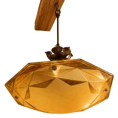 Art Déco « DeGué » Suspension Light in Amber Moulded Glass