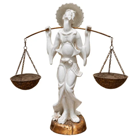 Grande statua Art Nouveau in ceramica craquelé e legno dorato — Buono stato