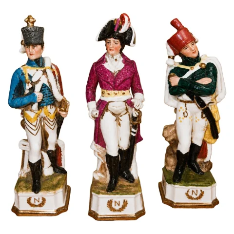 Germany: Suite of three Napoleonic subjects in polychrome porcelain — Good condition