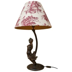 Large Art Nouveau Lamp with Female Figure in Patinated Cast Iron
