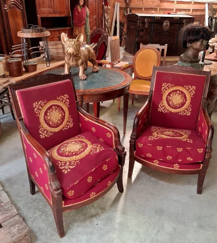 Paire de bergères époque Empire en Acajou — Bon état