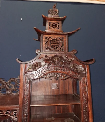 Important Japonesque Carved Wood Display Cabinet — Good condition